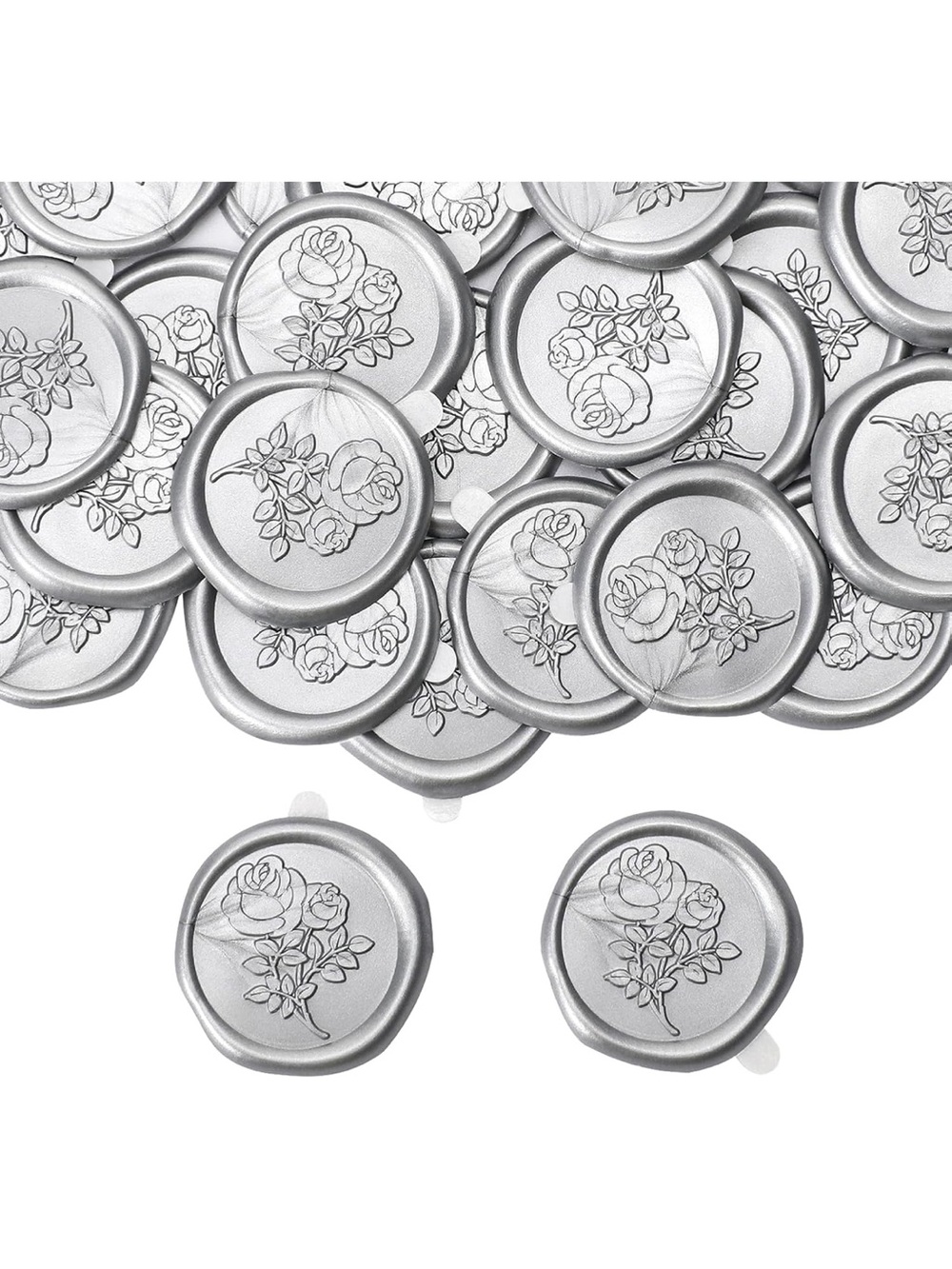Silver Floral Wax Seal Stickers - Pack of 15